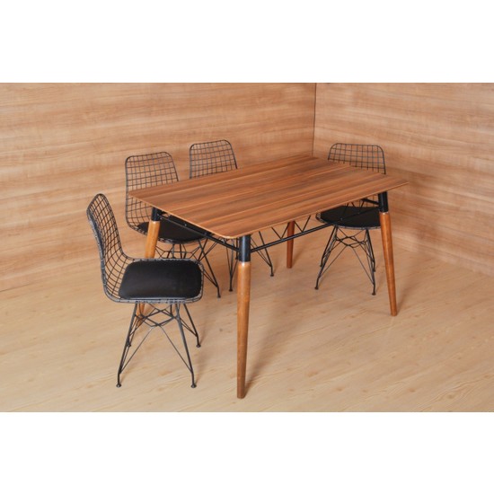 Mobayz 4 Kişilik Tel Sandalye Tel Ahşap Masa Takımı Ofis Bar Fiyatı