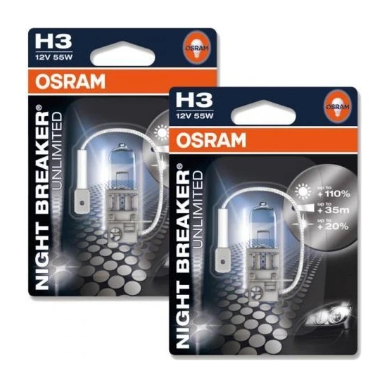 Osram H3 Night Breaker Unlimited +%110 12V 55W 2'Li Ampül Set