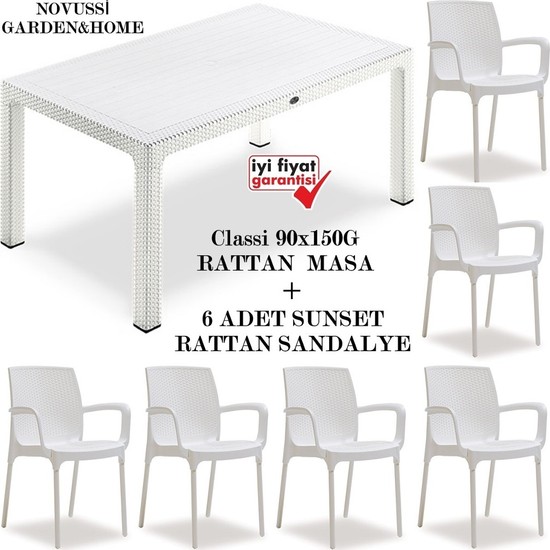 Novussi 6 Sunset Rattan Rainbow 90X150 Masa Camlı &amp; Sandalye Fiyatı