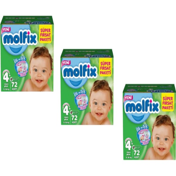 Molfix 3D 4+ Numara Maxi Plus 72 Adet 3�lü Paket Bebek Bezi Fiyatları