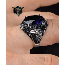 Gümüş Erkek Yüzük Kartal Figürlü Zirkon Taşlı
