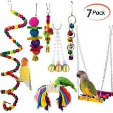 Three Beans 7 Adet / Takım Pet Papağan Asılı Oyuncak Çiğneme Bite Rattan Topları Çim Salıncak Çan Kuş Parakeet Kafes Aksesuarları Pet Malzemeleri | Kuş Oyuncakları - (Yurt Dışından)