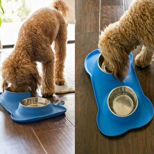 Three Beans Silikon Kemik Çift Köpek Kase Pet Pad Pet Besleme Kase Kaymaz Sızdırmaz Çift Kullanım Pet Mat Blue | Köpek Besleme - (Yurt Dışından)