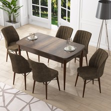 Canisa Concept Nef Serisi 70X114, Açılabilir Mdf Mutfak Masa Takımı, Barok Ahşap Desen Masa ve 6 Sandalye