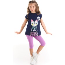 MSHB&G Orman Kedisi Kız Çocuk T-shirt Lila Tayt Takım