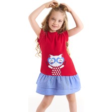 Denokids Kedi Fırfırlı Kırmızı Kız Çocuk Elbise