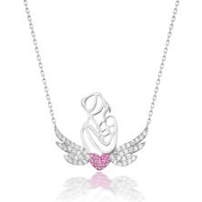 Miavi Silver 925 Ayar Gümüş Anne Çocuk Kalpli Kanat Kolye