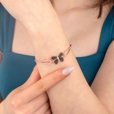 Miavi Silver 925 Ayar Gümüş Kanatlı Siyah Taşlı Kelebek Bileklik