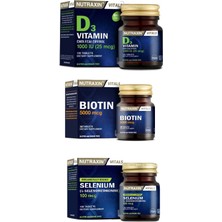 Nutraxin 5000 Mcg 30 Tablet Biotin+Selenium 100MCG 100 Tablet+D3 Vitamini 120 Tablet