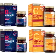 Nutraxin B12 Vitamini 1000 Mcg 60 Dilaltı Tableti X2 Adet + C Vitamini 1000 Mg 30 Tablet X2 Adet