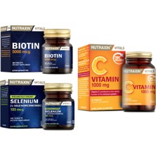 Nutraxin Vitamin C 1000 Mg 30 Tablet+Biotin 5000 Mcg 30 Tablet+Selenium 100MCG 100 Tablet