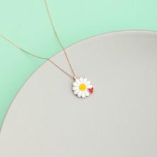 925 Ayar Gümüş Kırmızı Kelebek Figürlü Mineli Papatya Kolye