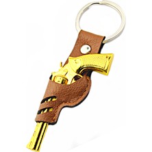 Anahtarlık Sepeti 45 Lik Toplu Kovboy Tabancası Taba Kılıflı Anahtarlık - Gold Görünümlü