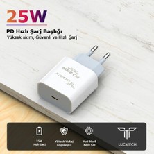 Lucatech Apple iPhone Uyumlu Hızlı Şarj Aleti 25W Pd Type-C-Lighting Akıllı Çip Teknolojili Ultra Hızlı Apple iPhone Uyumlu Şarj Cihazı