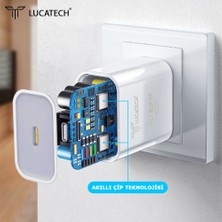 Lucatech Apple iPhone Uyumlu Hızlı Şarj Aleti 25W Pd Type-C-Lighting Akıllı Çip Teknolojili Ultra Hızlı Apple iPhone Uyumlu Şarj Cihazı