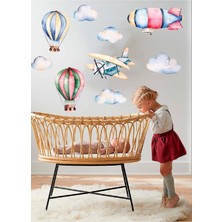 Kt Grup Gökyüzü Rüyası Balonlar Bulutlar ve Uçaklar Pastel Renk Sticker Seti