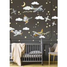 Kt Grup Retro Uçaklar Yıldızlar ve Bulutlar Çocuk Odası Duvar Sticker