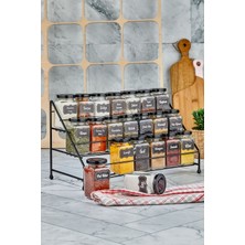 VIP Gross Basamaklı Metal Standlı 21LI Baharat Takımı Siyah Kare