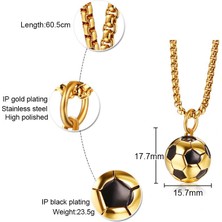 Three Beans Erkek Kadın Paslanmaz Çelik Yuvarlak Futbol Futbol Kolye Altın Siyah (Yurt Dışından)
