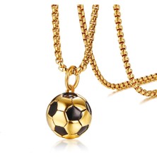 Three Beans Erkek Kadın Paslanmaz Çelik Yuvarlak Futbol Futbol Kolye Altın Siyah (Yurt Dışından)