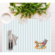 Adawall Home Tom And Jerry Striped Kumaş Amerikan Servis 4'lü Set 35 x 50 cm