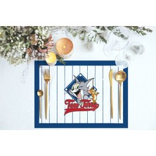 Adawall Home Lacivert Çizgili Tom & Jerry Kumaş Amerikan Servis 4'lü Set 35 x 50 cm
