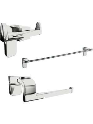 Fndhome Krom Lux 3 Lü Banyo Set Açık Tuvalet Kağıtlık, Askılık, Uzun Havluluk
