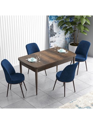 Canisa Concept Han Serisi 70X114, Açılabilir Mdf Mutfak Masa Takımı, Barok Ahşap Desen Masa ve 4 Sandalye