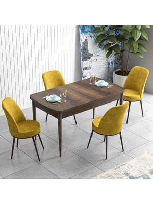 Canisa Concept Han Serisi 70X114, Açılabilir Mdf Mutfak Masa Takımı, Barok Ahşap Desen Masa ve 4 Sandalye