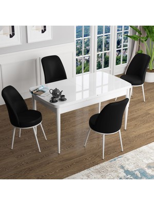 Canisa Concept Han Serisi 70X114, Açılabilir Mdf Mutfak Masa Takımı, Beyaz Masa ve 4 Sandalye