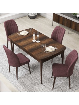 Canisa Concept Par Serisi 70X114, Açılabilir Mdf Mutfak Masa Takımı, Barok Ahşap Desen Masa ve 4 Sandalye