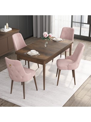 Canisa Concept Noa Serisi, 80X132 Açılabilir Mdf Masa, Barok Ahşap Desenli Mutfak Masa Takımı, 4 Sandalye