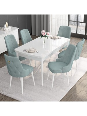 Canisa Concept Noa Serisi, 80X132 Açılabilir Mdf Masa, Beyaz  Mutfak Masa Takımı, 6 Sandalye