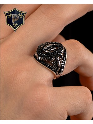 Prestige Gümüş Gümüş Erkek Yüzük Nano Taş Süslemeli Akrep Figürlü