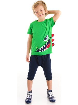 Denokids Haylaz Erkek Çocuk Yeşil T-shirt Kapri Şort Takım