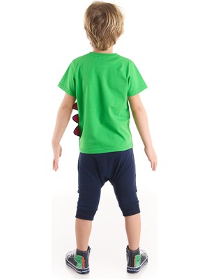 Denokids Haylaz Erkek Çocuk Yeşil T-shirt Kapri Şort Takım