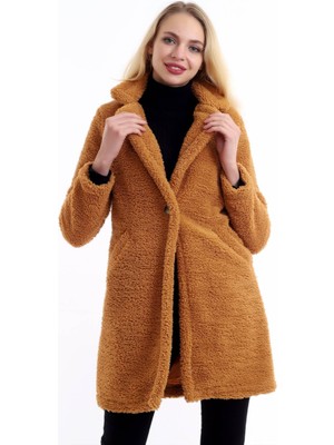 Kdm Kadın Modası Kadın Taba Cepli Astarlı Peluş Buklet Kaban