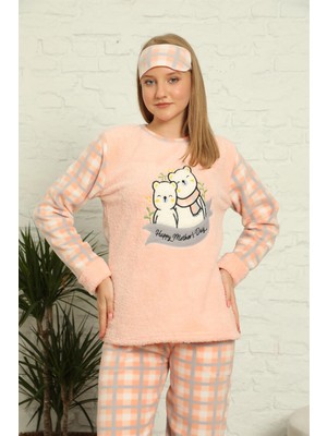 Moda Çizgi Welsoft Polar Kadın Manşetli Pijama Takımı 8434