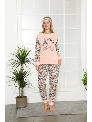Moda Çizgi Welsoft Polar Kadın Manşetli Pijama Takımı 8403