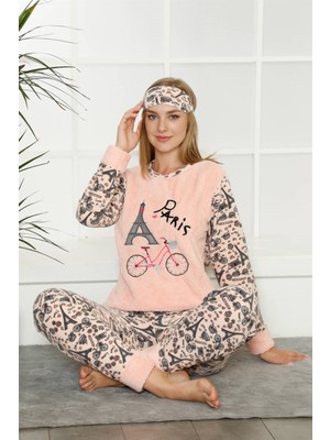Moda Çizgi Welsoft Polar Kadın Manşetli Pijama Takımı 8403