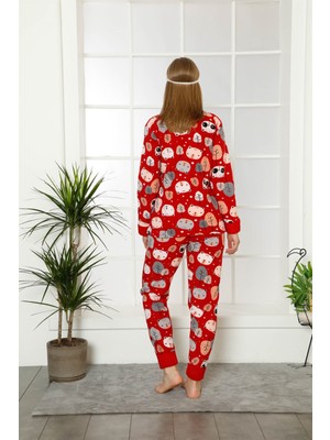 Moda Çizgi Welsoft Polar Kadın Manşetli Pijama Takımı 8405
