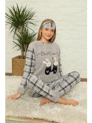 Moda Çizgi Welsoft Polar Kadın Manşetli Pijama Takımı 8438