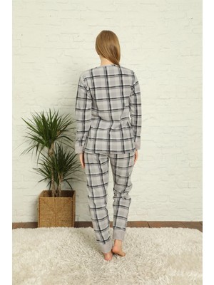 Moda Çizgi Welsoft Polar Kadın Manşetli Pijama Takımı 8438
