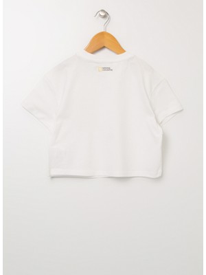 National Geographic Flamıngogırl Ekru Crop Kız Çocuk Baskılı T-Shirt