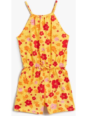 Koton Kız Çocuk Çiçekli Halter Yaka Şort Tulum Pamuklu