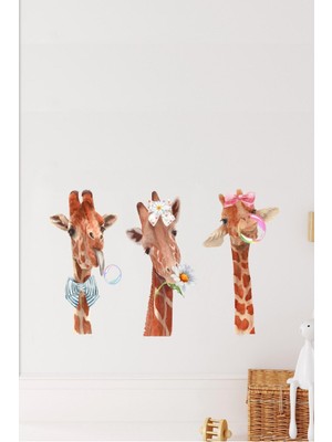 Kt Grup Komik Zürafa Kafaları 3'lü Set Çocuk Odası Duvar Sticker