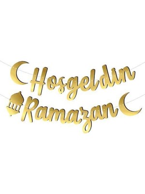 Masho Trend Gold Hoş Geldin Ramazan Banner + Peri LED - Kaligrafi Banner - Bayram Banner - Kaligrafi Ramazan