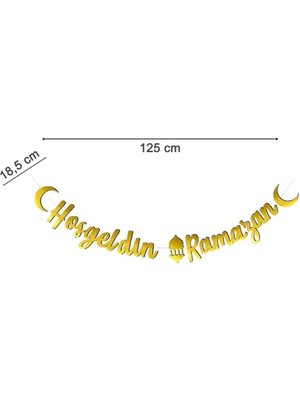 Masho Trend Gold Hoş Geldin Ramazan Banner + Peri LED - Kaligrafi Banner - Bayram Banner - Kaligrafi Ramazan