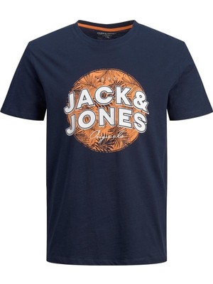 Jack & Jones 12205787_Jorbloomer Branding Tee Bisiklet Yaka Standart Kalıp Baskılı Lacivert Erkek T