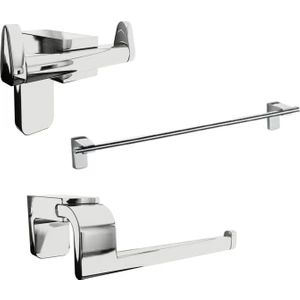 Krom Lux 3 Lü Banyo Set Açık Tuvalet Kağıtlık, Askılık, Uzun Havluluk